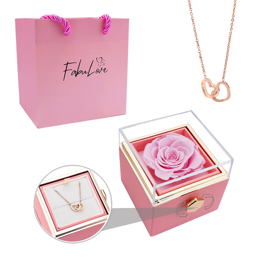 ETERNAL ROSE BOX WITH NECKLACE & REAL ROSE.